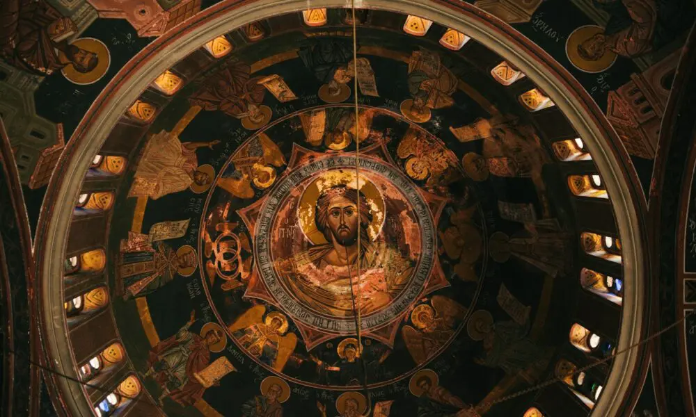 brown and black ceiling with jesus christ