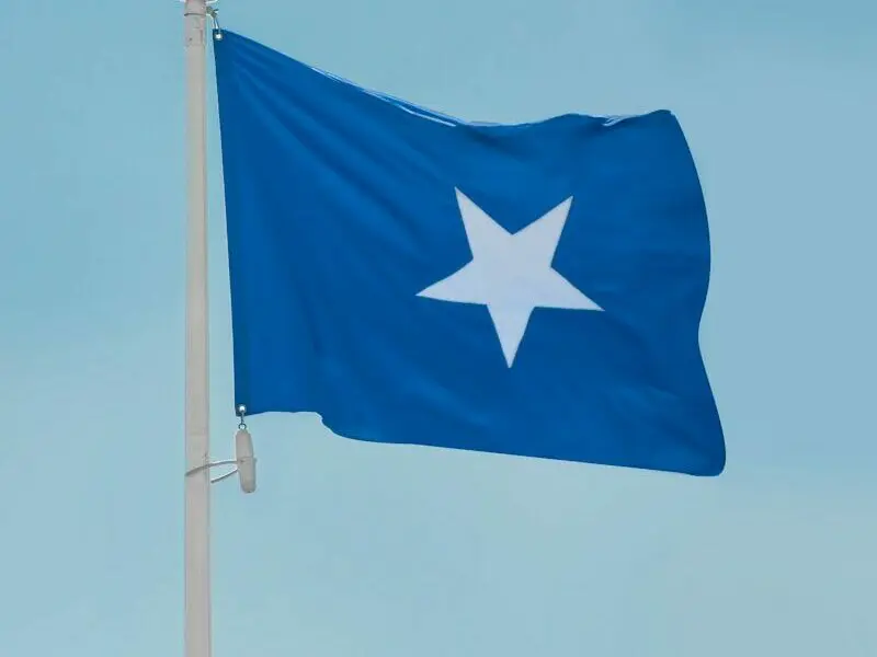 a blue flag on a pole