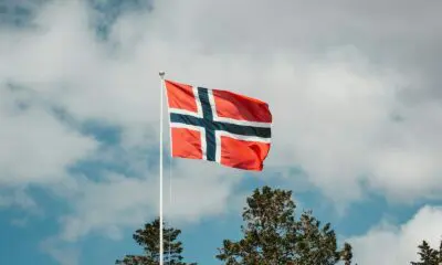 red, blue, and white flag on pole