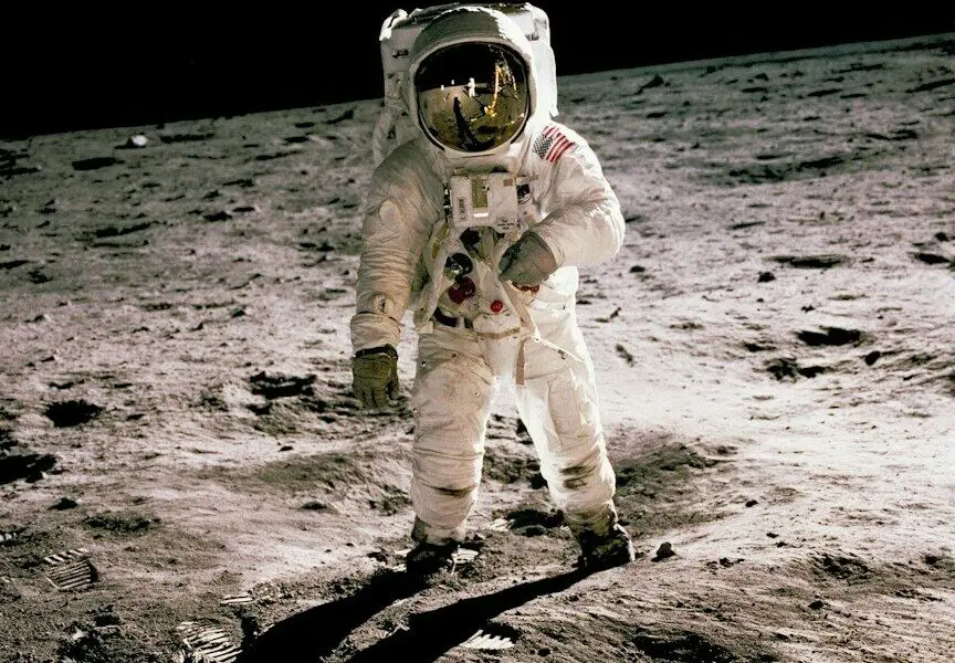 buzz aldrin walking on the moon
