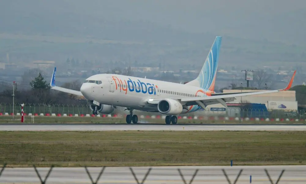 A flydubai airplane on the runway