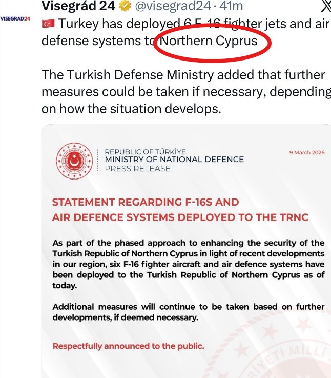 Αναφορές ξένων ΜΜΕ σε Βόρεια Κύπρος λόγω άφιξης τουρκικών F-16