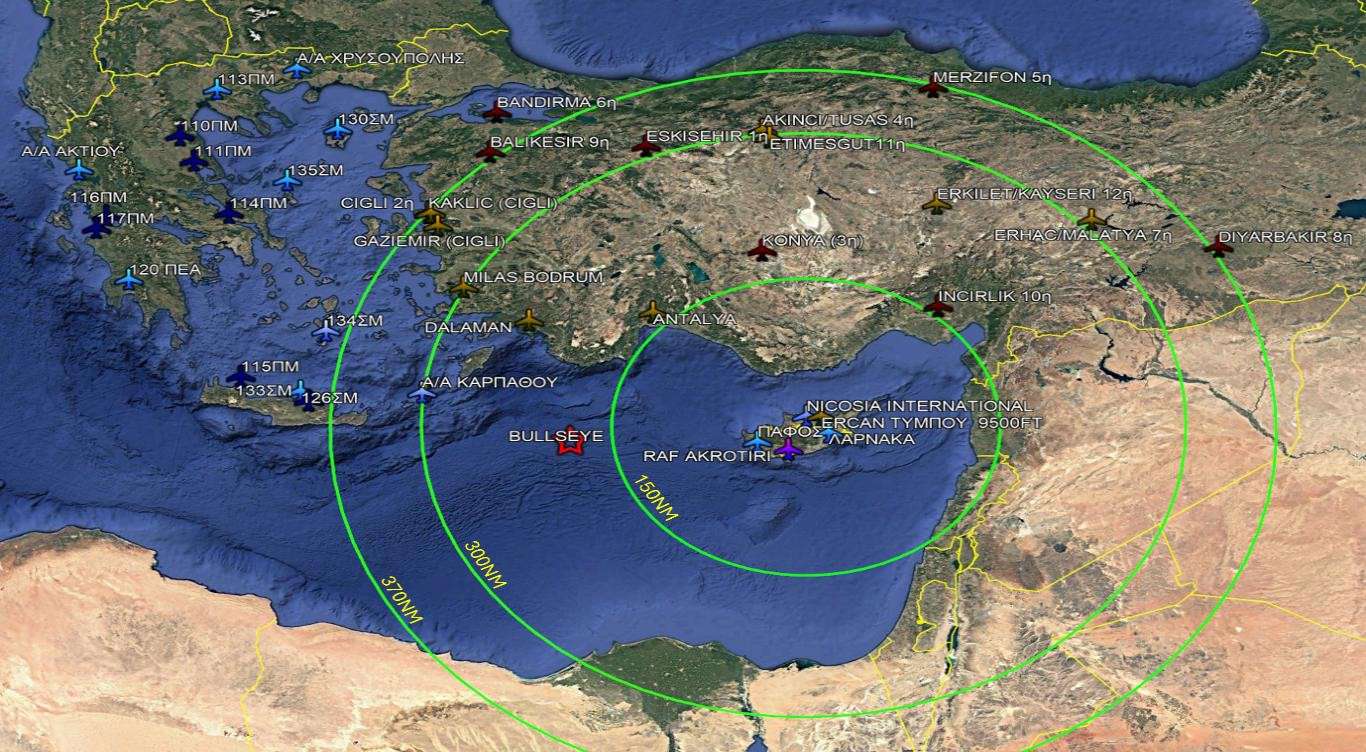 Χάρτης Νο4: Αποστάσεις αεροδρομίων THK από την Κύπρο
