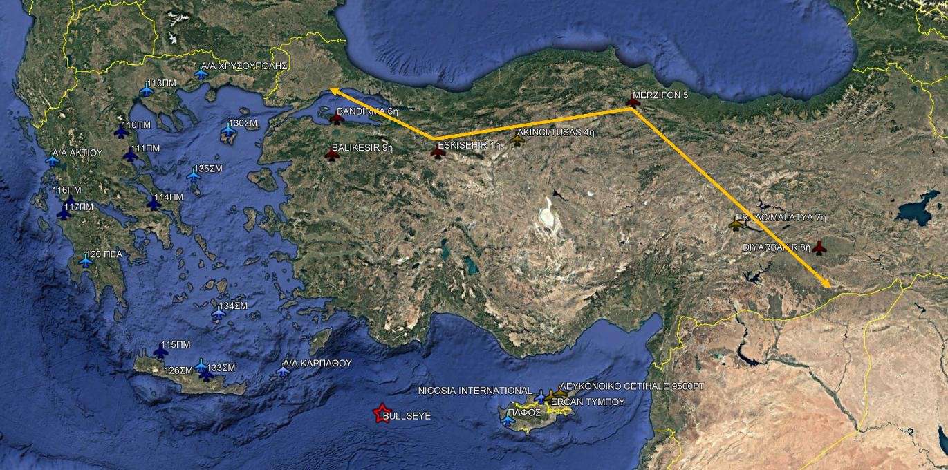 Χάρτης Νο1: Προσανατολισμός αεροδρομίων THK