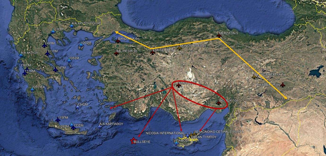 Χάρτης Νο2: Πλησιέστερα αεροδρόμια THK στην Κύπρο
