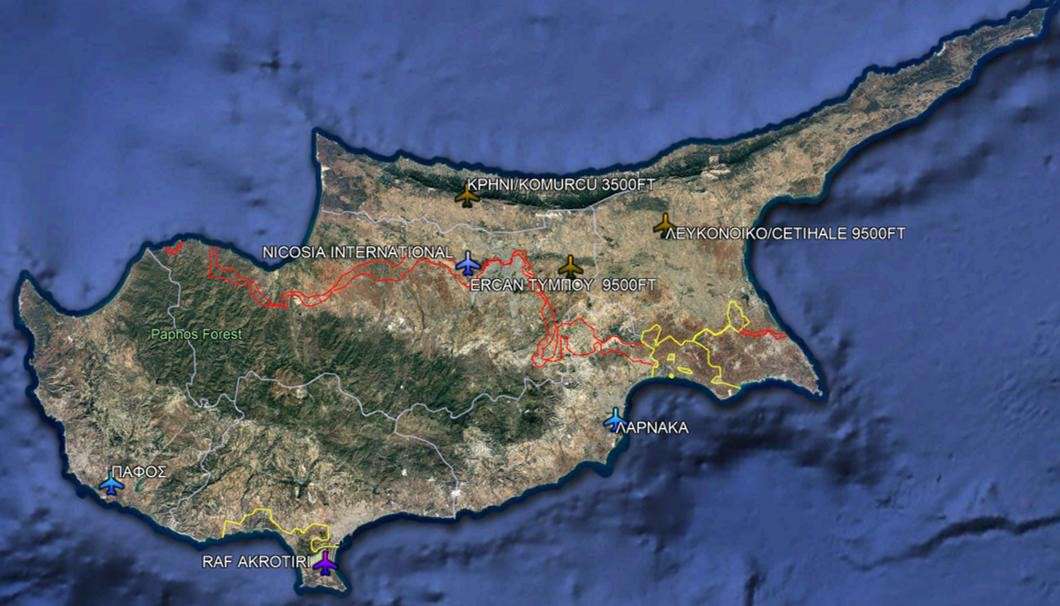 Χάρτης Νο3: Αεροδρόμια επί της νήσου Κύπρου